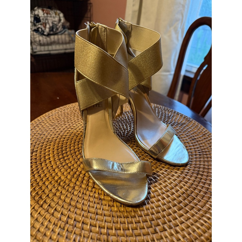 Madeline Girl Womens Metallic Gold Strappy Stiletto Heels Ankle Strap Size 8